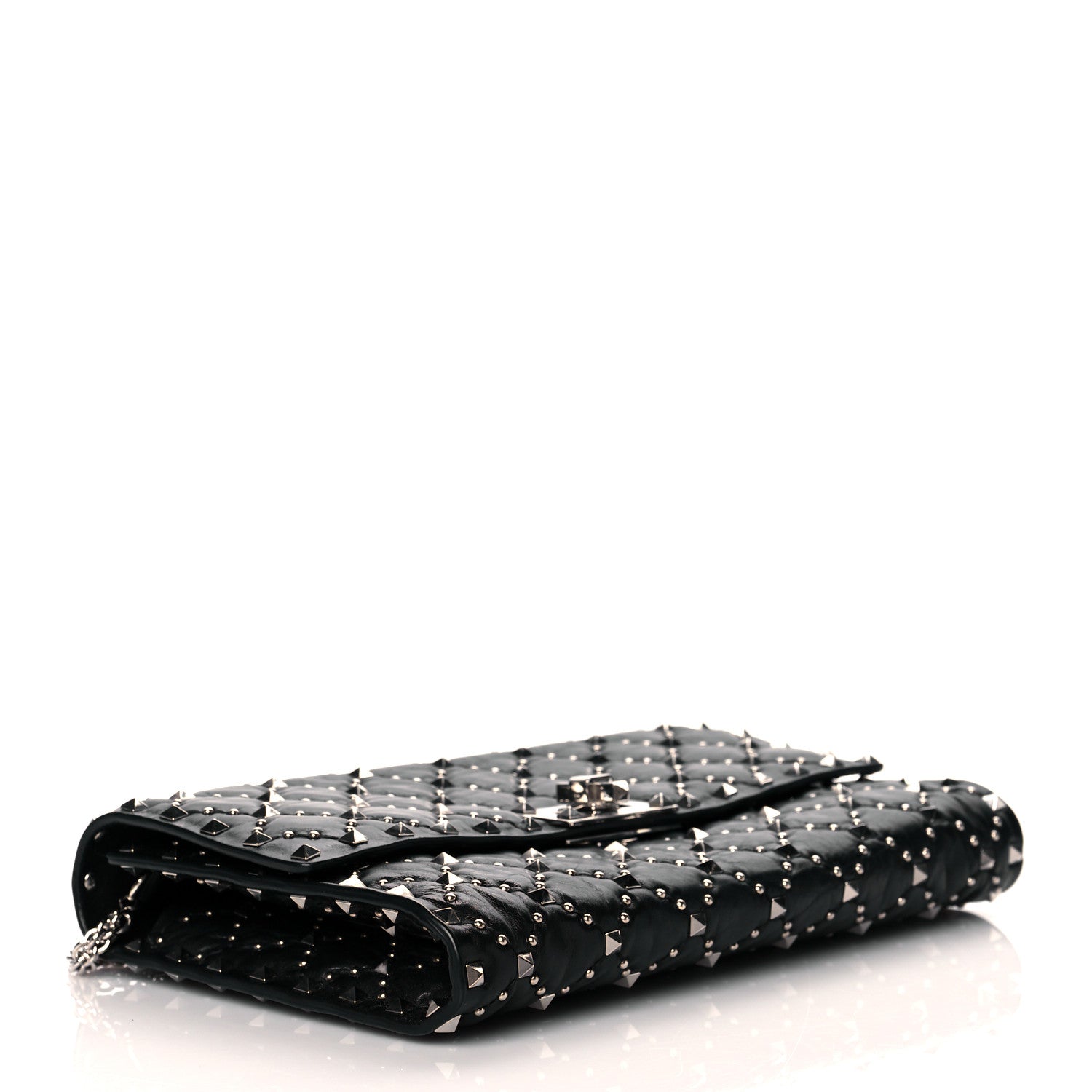 Valentino Garavani Lambskin Rockstud Spike Wallet on Chain Black 4 of 10