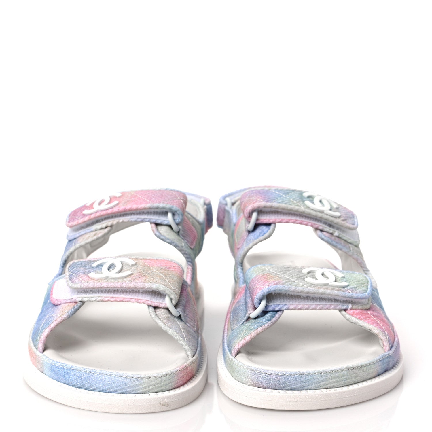 Chanel Printed Fabric Quilted Dad Sandals 37 Green Pink Blue 2 of 7