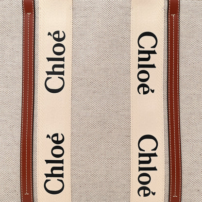 Chloe Cotton Calfskin Large Woody Ribbon Tote White Brown 8 of 10