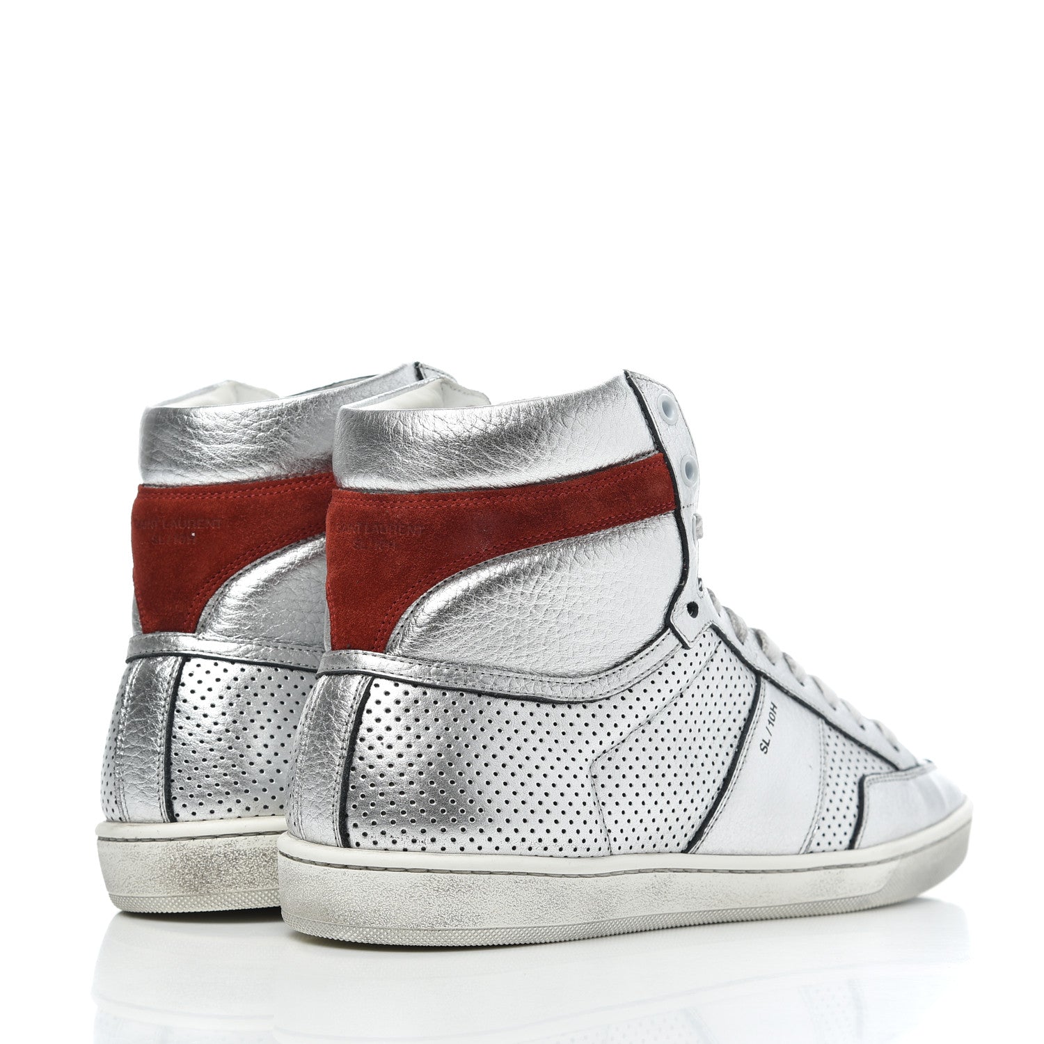 Saint Laurent Metallic Calfskin Perforated Court Classic SL/10H High Top Sneakers 41.5 Silver 4 of 17