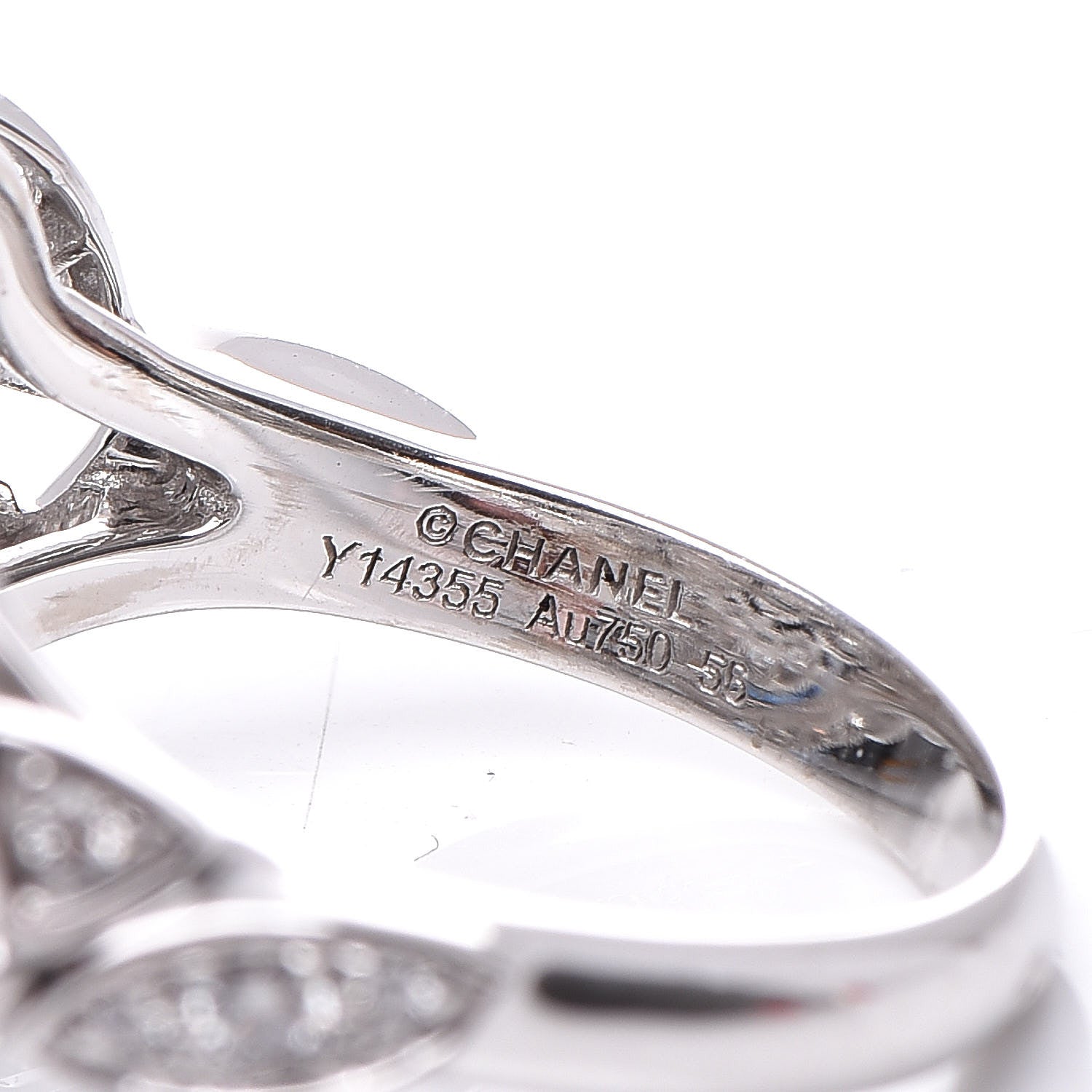 Chanel 18K White Gold Diamond Bouton de Camélia Ring 56 7.5 5 of 7