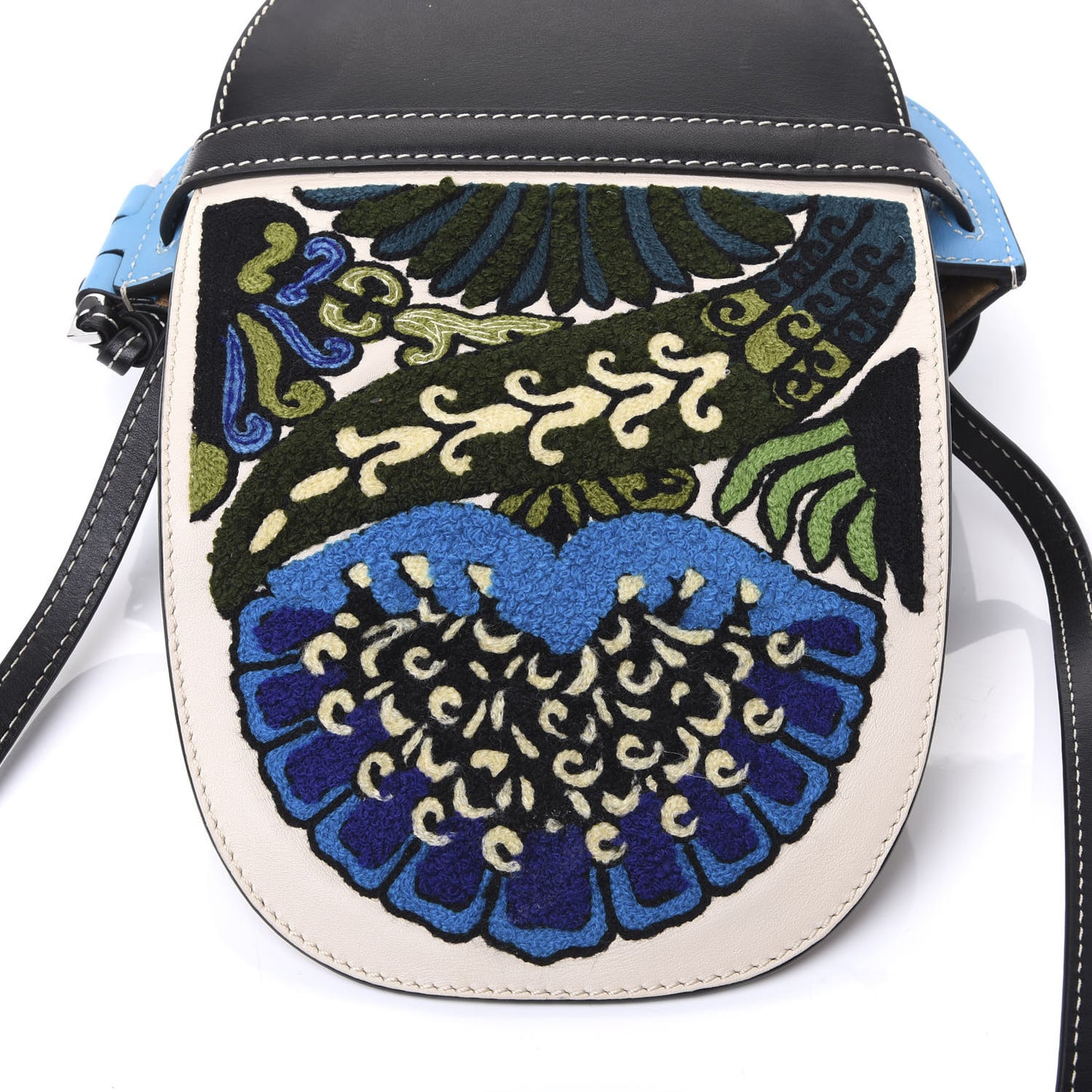 Grained Calfskin Floral Mini Gate Crossbody Bag Peacock Blue