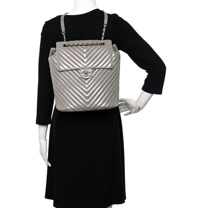 Chanel Iridescent Calfskin Chevron Quilted Small Urban Spirit Backpack Silver 2 of 10
