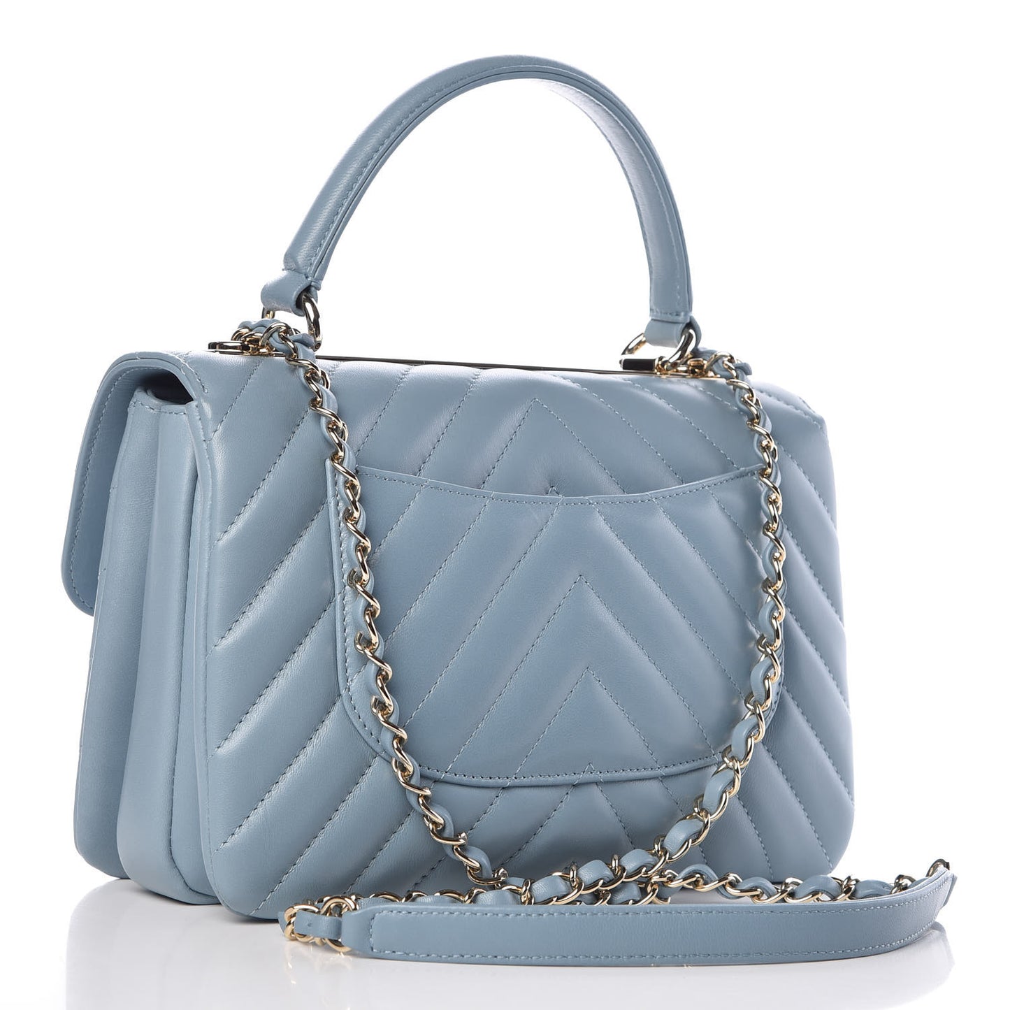 Lambskin Chevron Quilted Small Trendy CC Flap Dual Handle Bag Blue