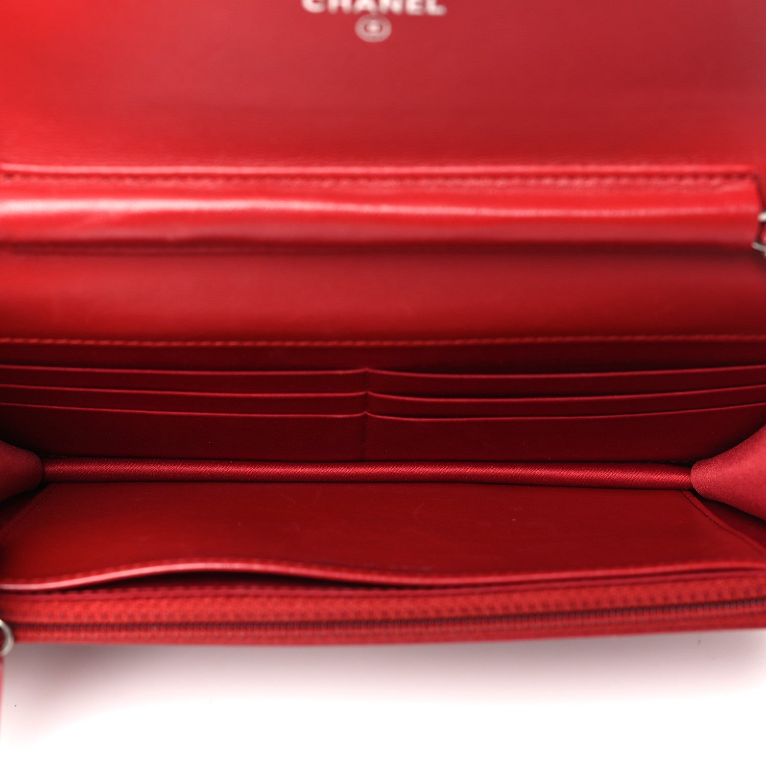 Chanel Lambskin Camellia Embossed Wallet on Chain WOC Red 5 of 11