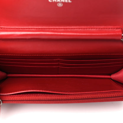 Chanel Lambskin Camellia Embossed Wallet on Chain WOC Red 5 of 11