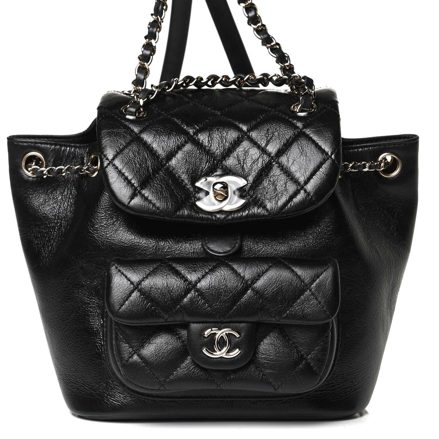Chanel Glazed Aged Calfskin Quilted Small Duma Drawstring Backpack Black 7 of 12