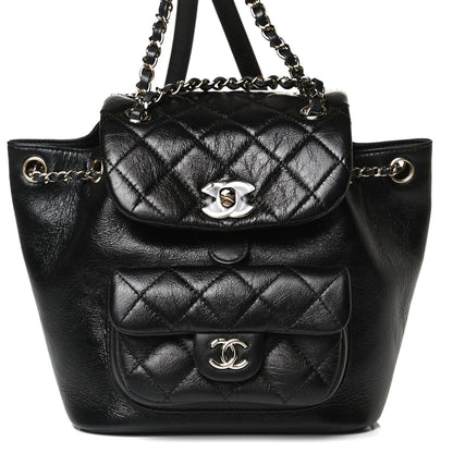 Chanel Glazed Aged Calfskin Quilted Small Duma Drawstring Backpack Black 7 of 12