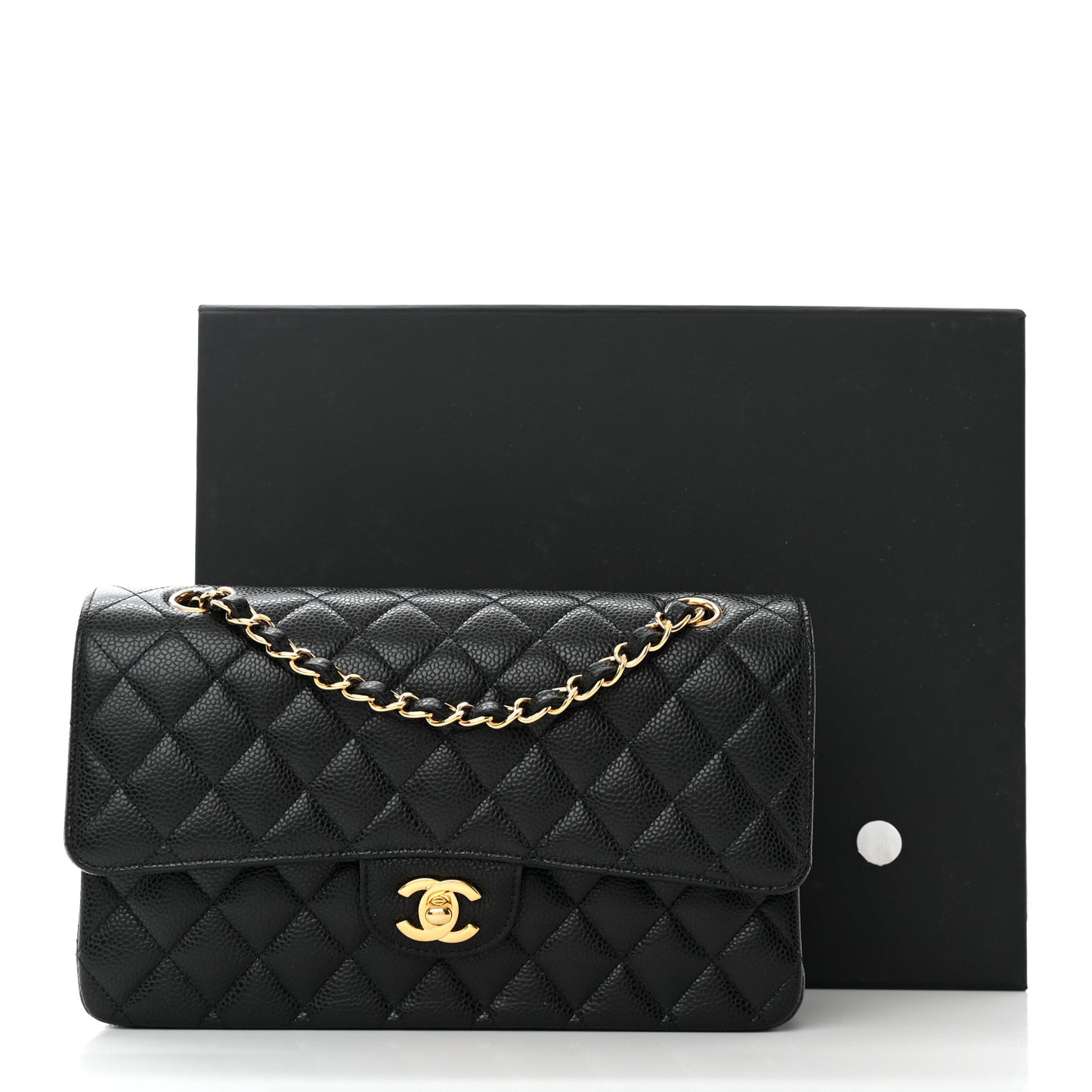 Caviar Quilted Medium Double Flap Black