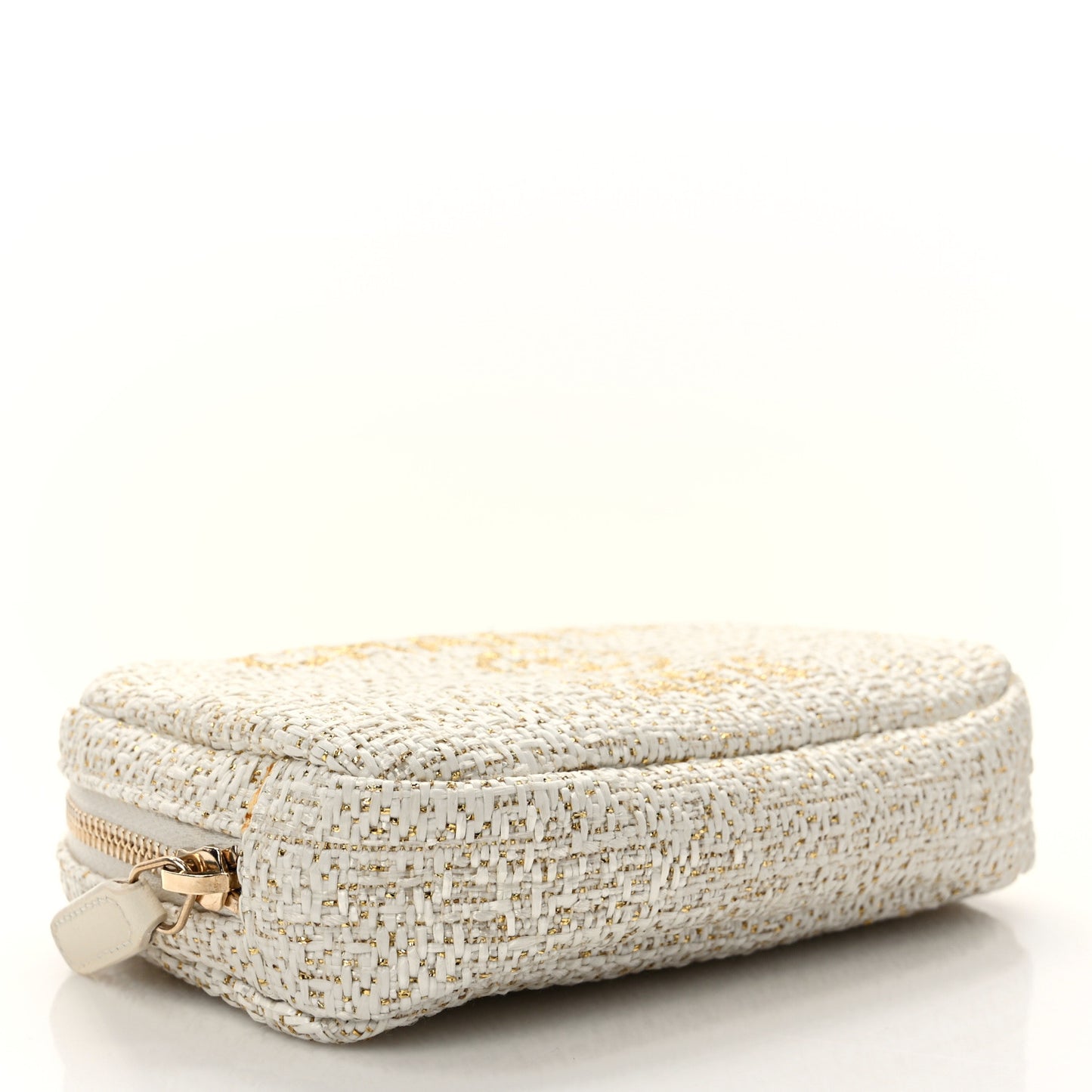 Woven Straw Raffia Deauville Small Curvy Pouch Cosmetic Case Ivory