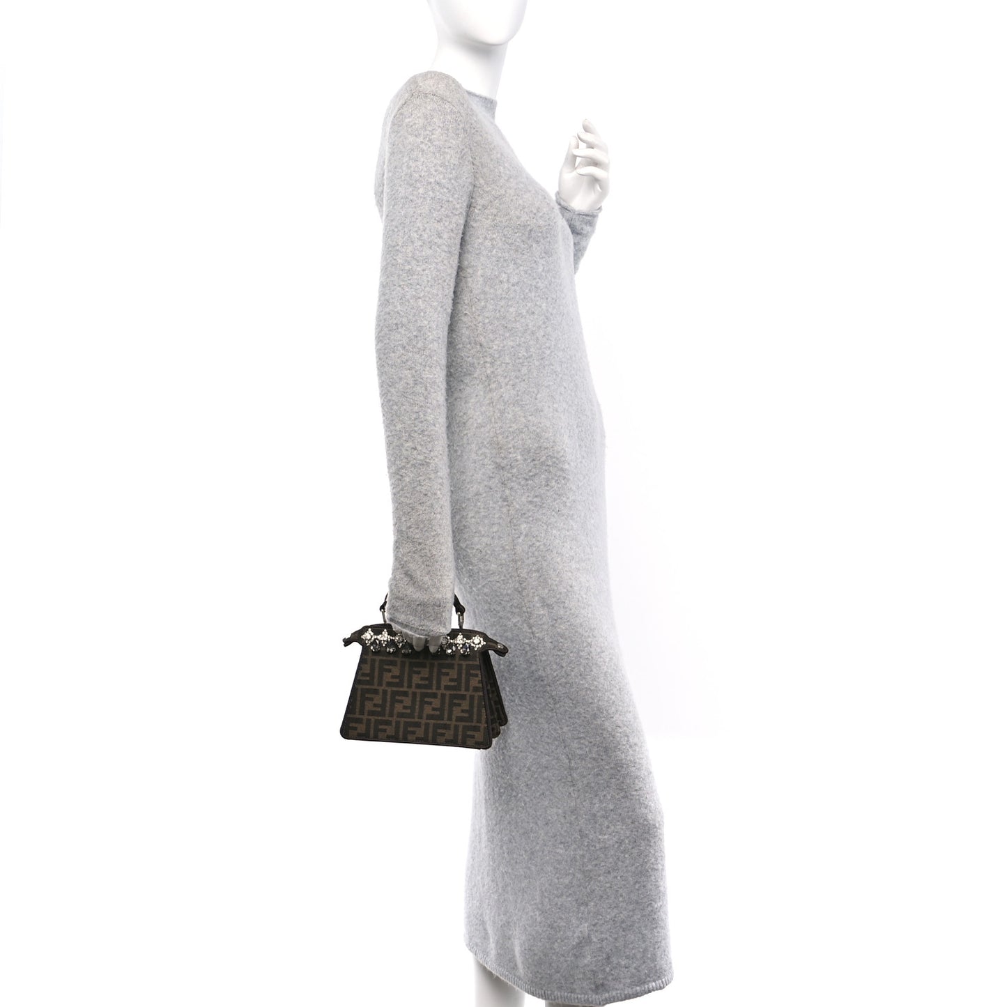 Fabric Jacquard Crystal Embellished FF 1974 Petite Peekaboo I SEE U Satchel Tobacco Moro
