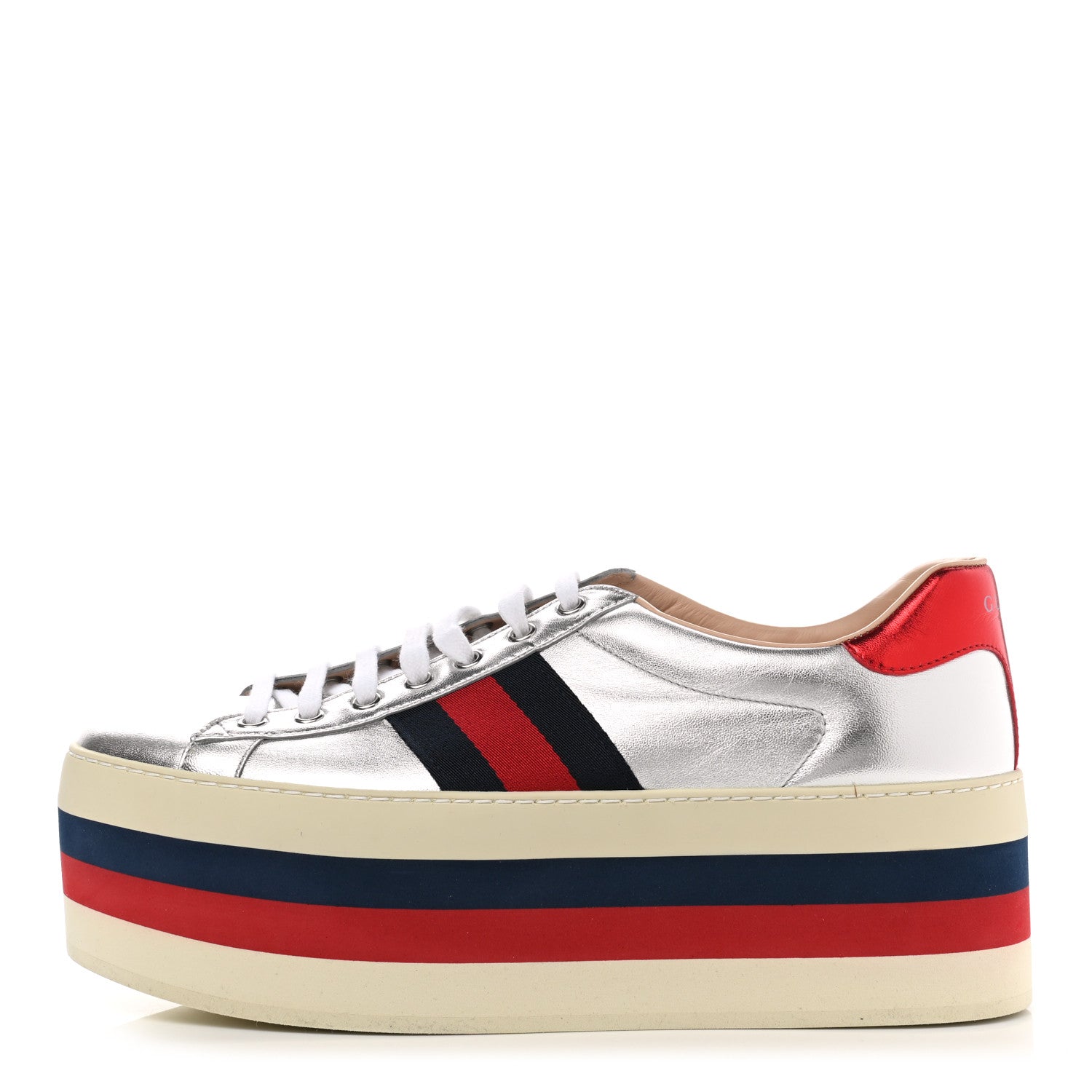 Gucci Calfskin Peggy Platform Sneakers 9.5 Blue Silver Red 1 of 10