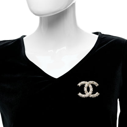 Chanel Crystal Baguette Pearl CC Brooch Gold Pearly White 2 of 4