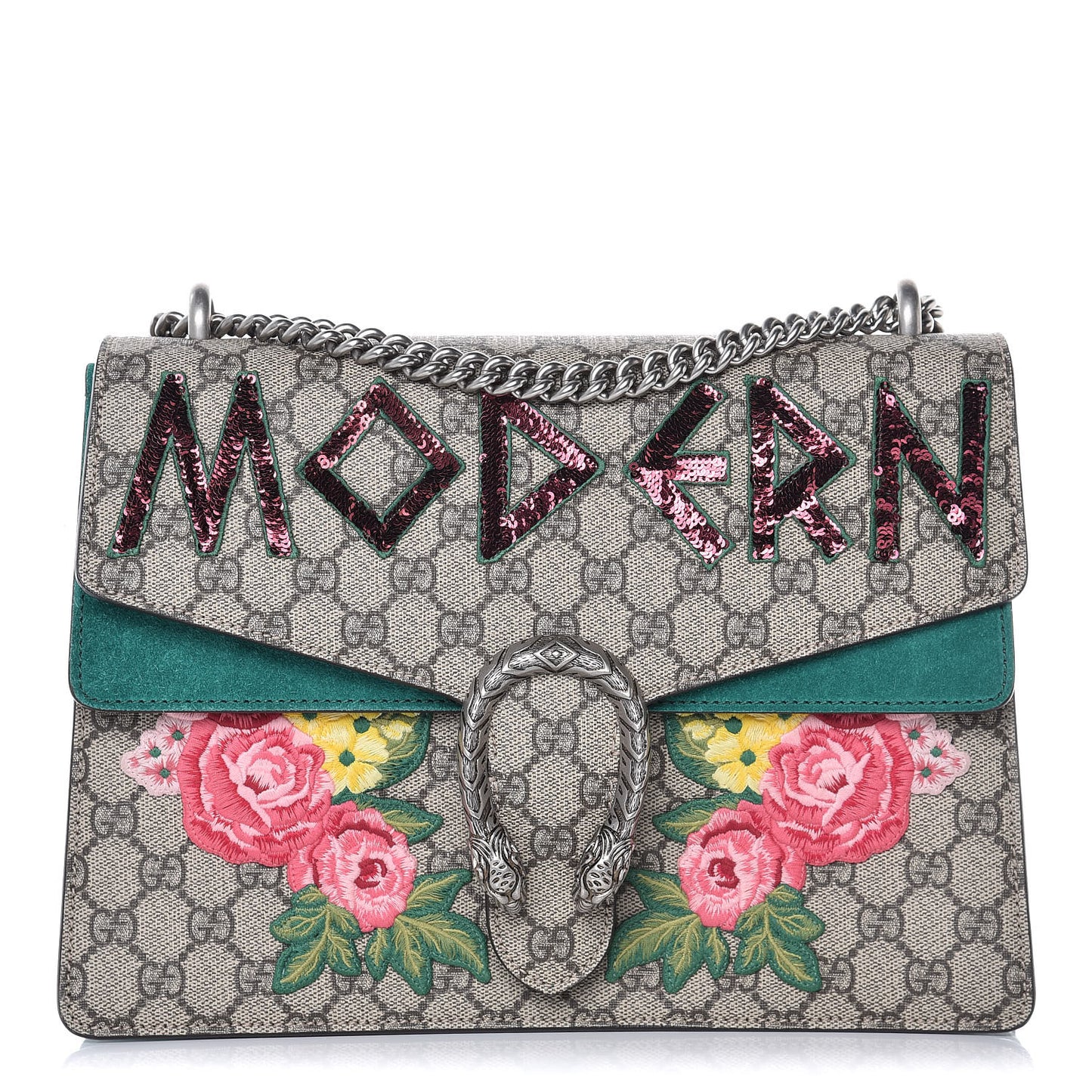 GG Supreme Monogram Embroidered Medium Dionysus Shoulder Bag Emerald