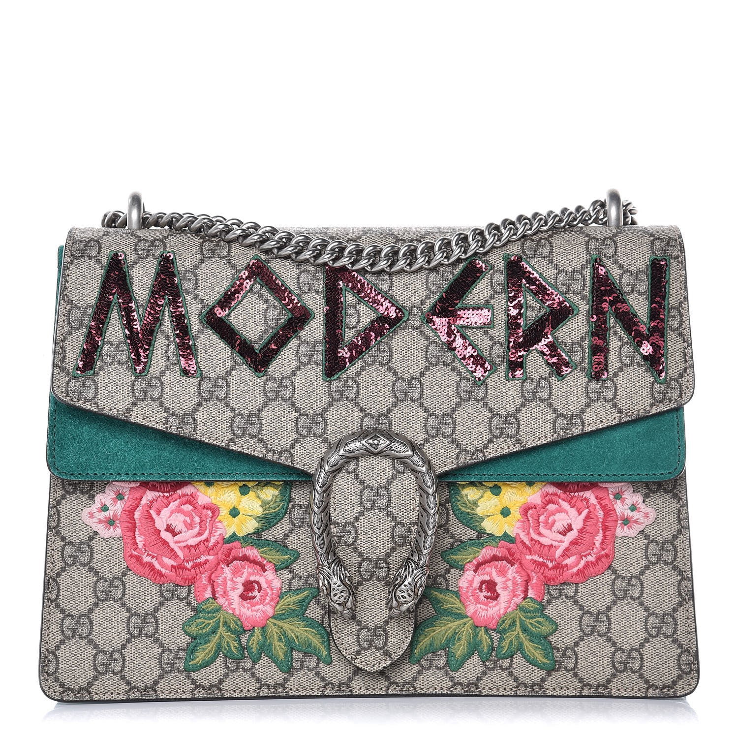 Gucci GG Supreme Monogram Embroidered Medium Dionysus Shoulder Bag Emerald 1 of 10