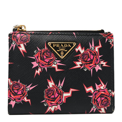 Prada X UNIVERSAL STUDIOS Saffiano Frankenstein Rose Zip Top Compact Wallet Lacca 1 of 6