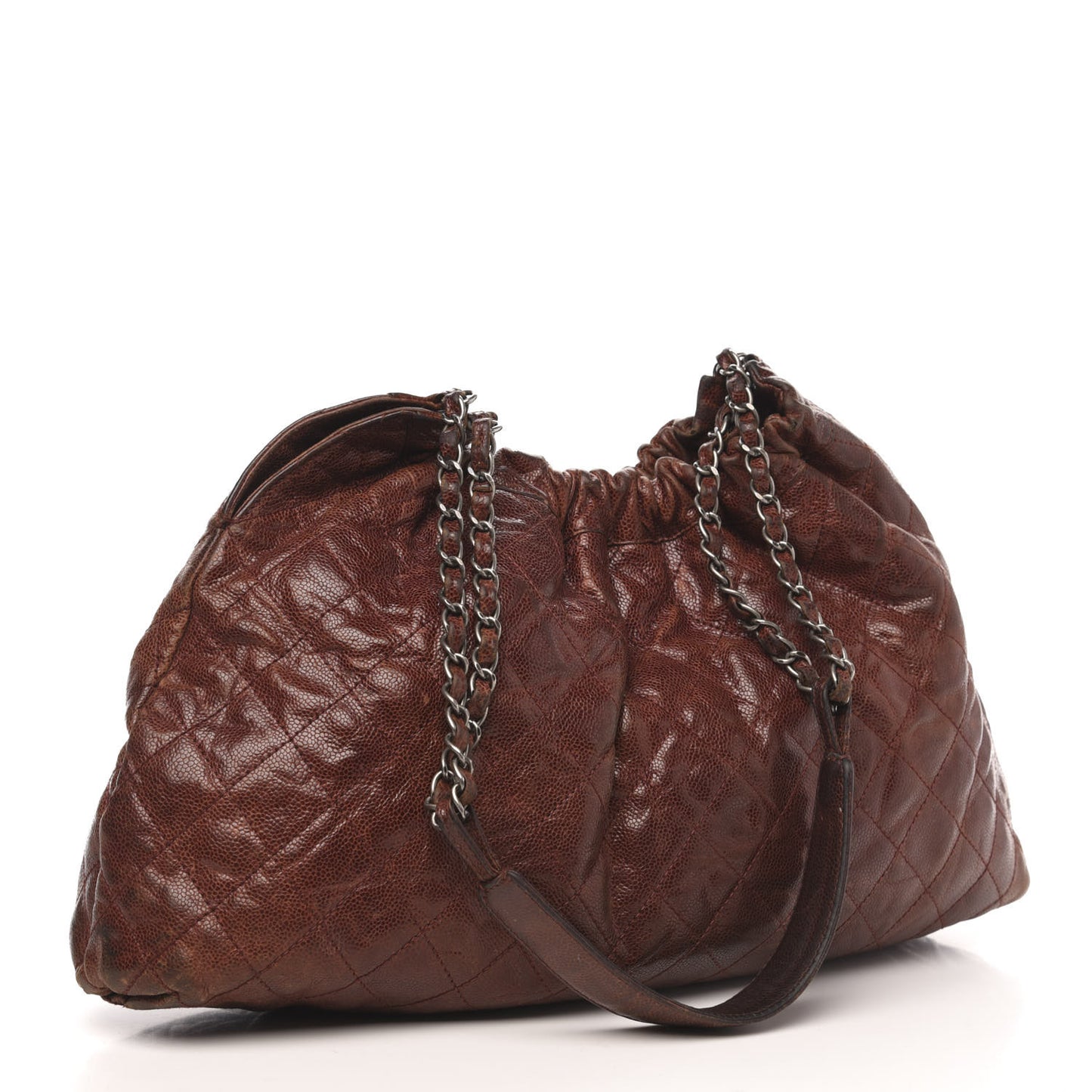 Distressed Glazed Caviar Quilted Medium Elastic Tote Burgundy