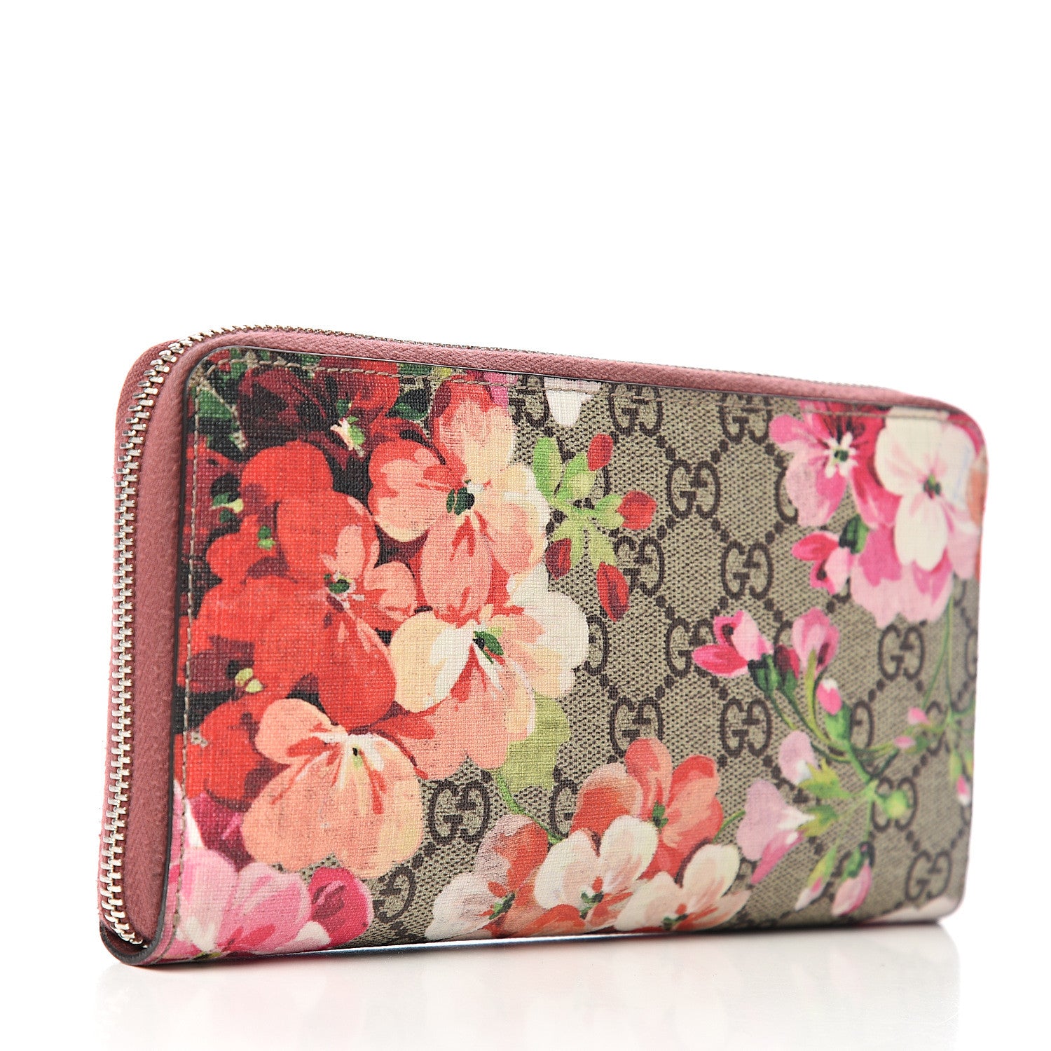 Gucci GG Supreme Monogram Blooms Zip Around Wallet Beige Multicolor Dry Rose 2 of 11