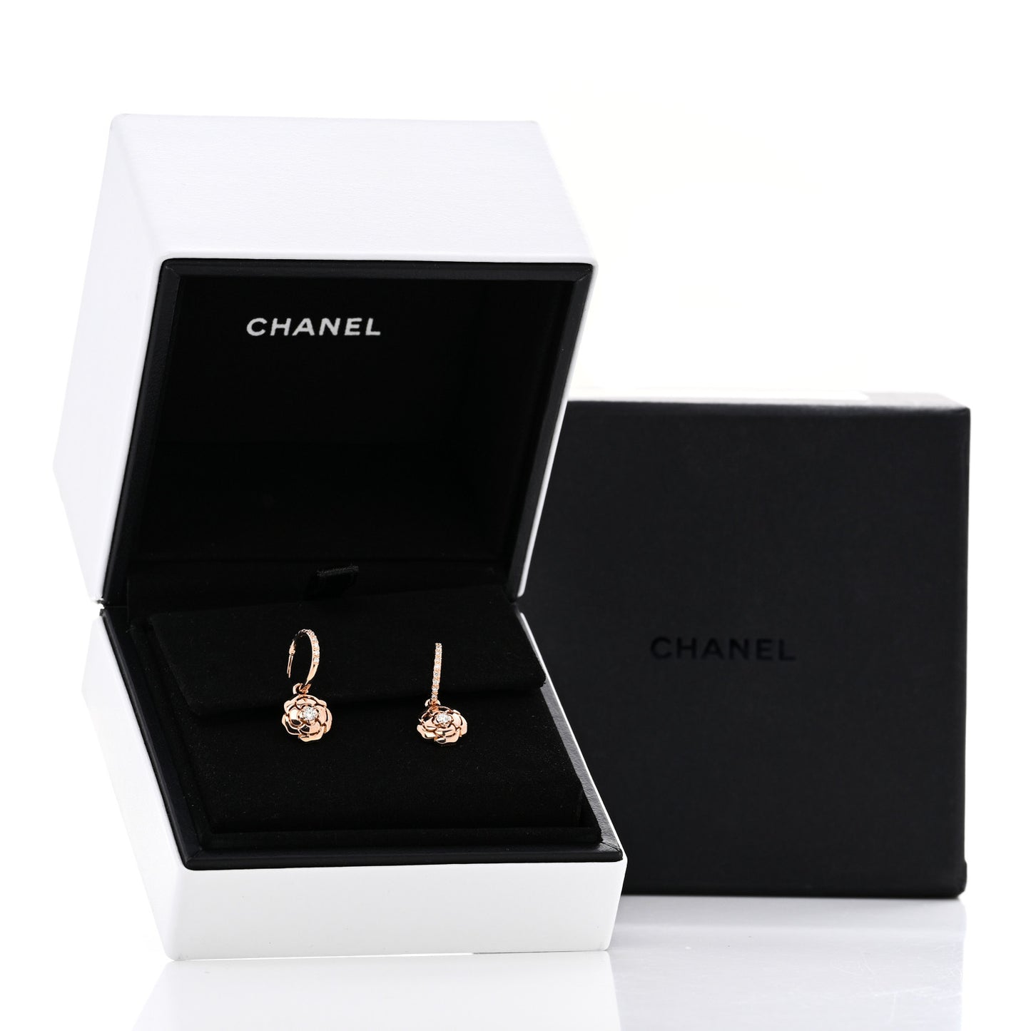 18K Rose Gold Diamond Extrait de Camelia Drop Earrings