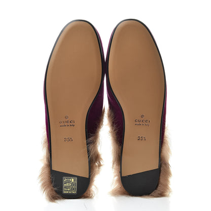 Gucci Velvet Fur Womens Princetown Slippers 35.5 Fucsia Violet Cyclamen Natural 5 of 8