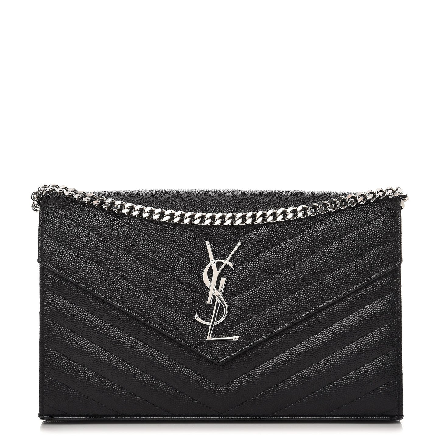 Grain De Poudre Matelasse Chevron Monogram Chain Wallet Black