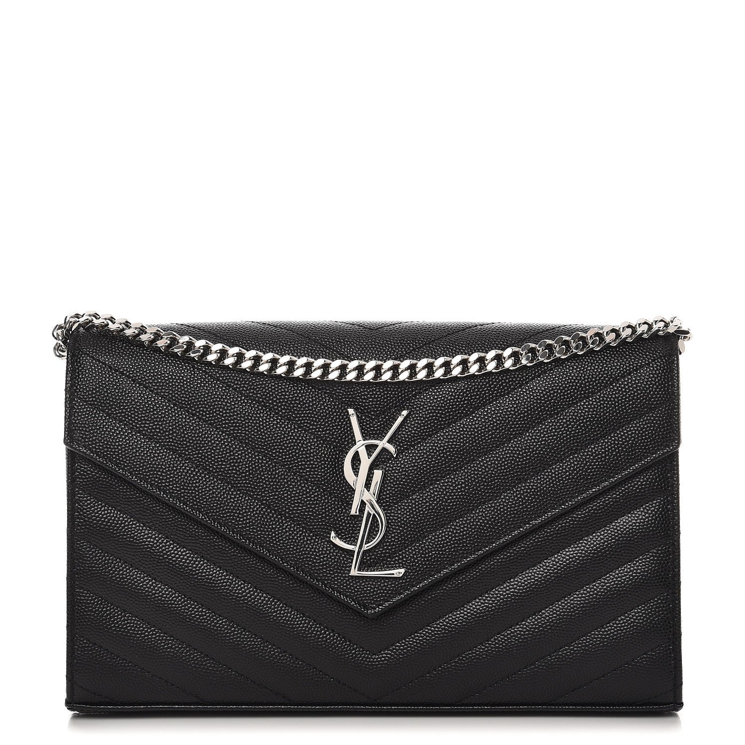 Saint Laurent Grain De Poudre Matelasse Chevron Monogram Chain Wallet Black 1 of 7