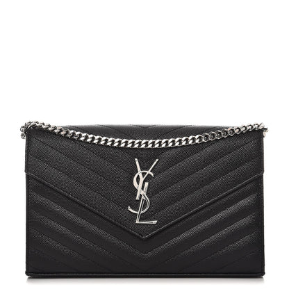 Saint Laurent Grain De Poudre Matelasse Chevron Monogram Chain Wallet Black 1 of 7