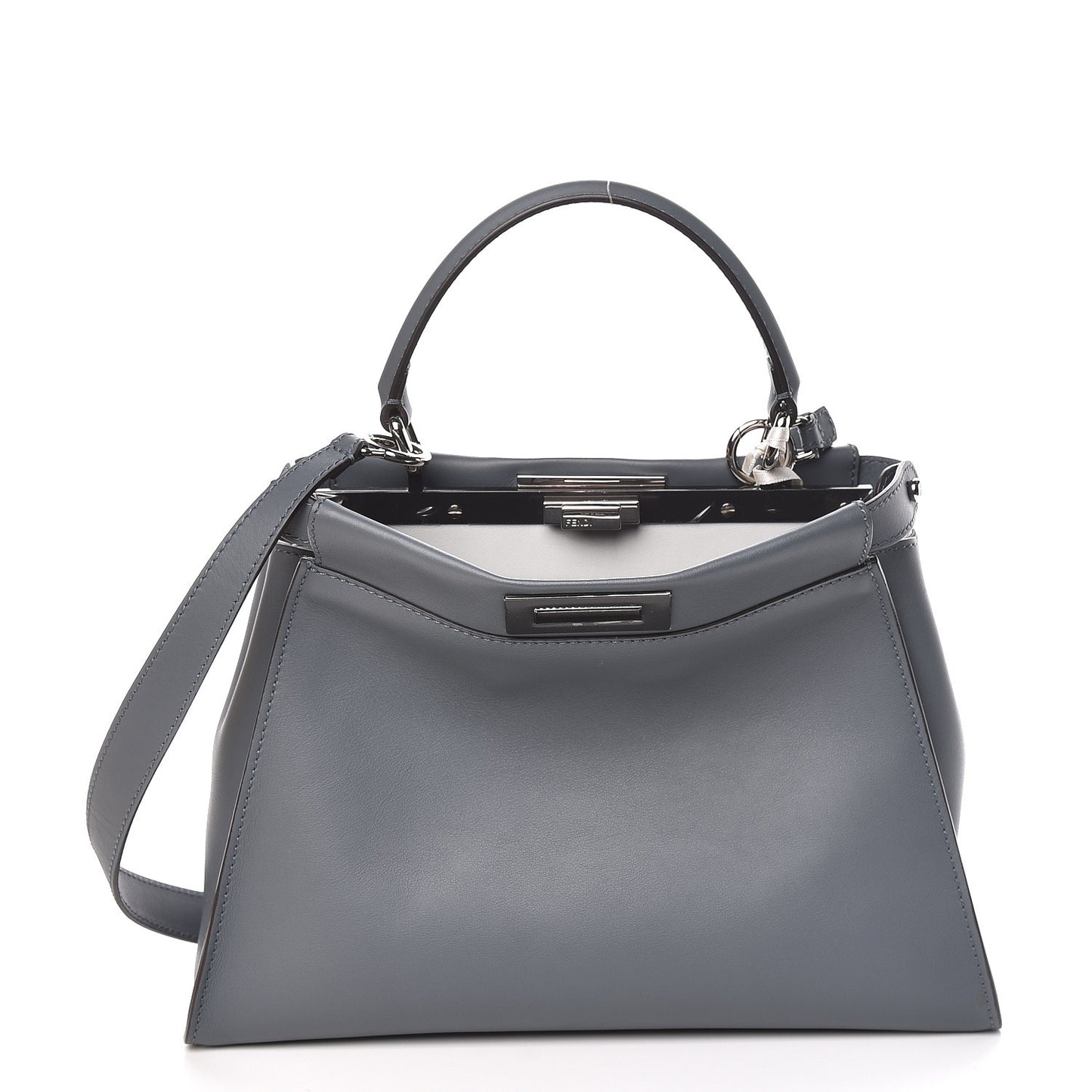 Vitello Seta Shiny Nappa Medium Peekaboo Iconic Satchel Tempesta Grigio Perla