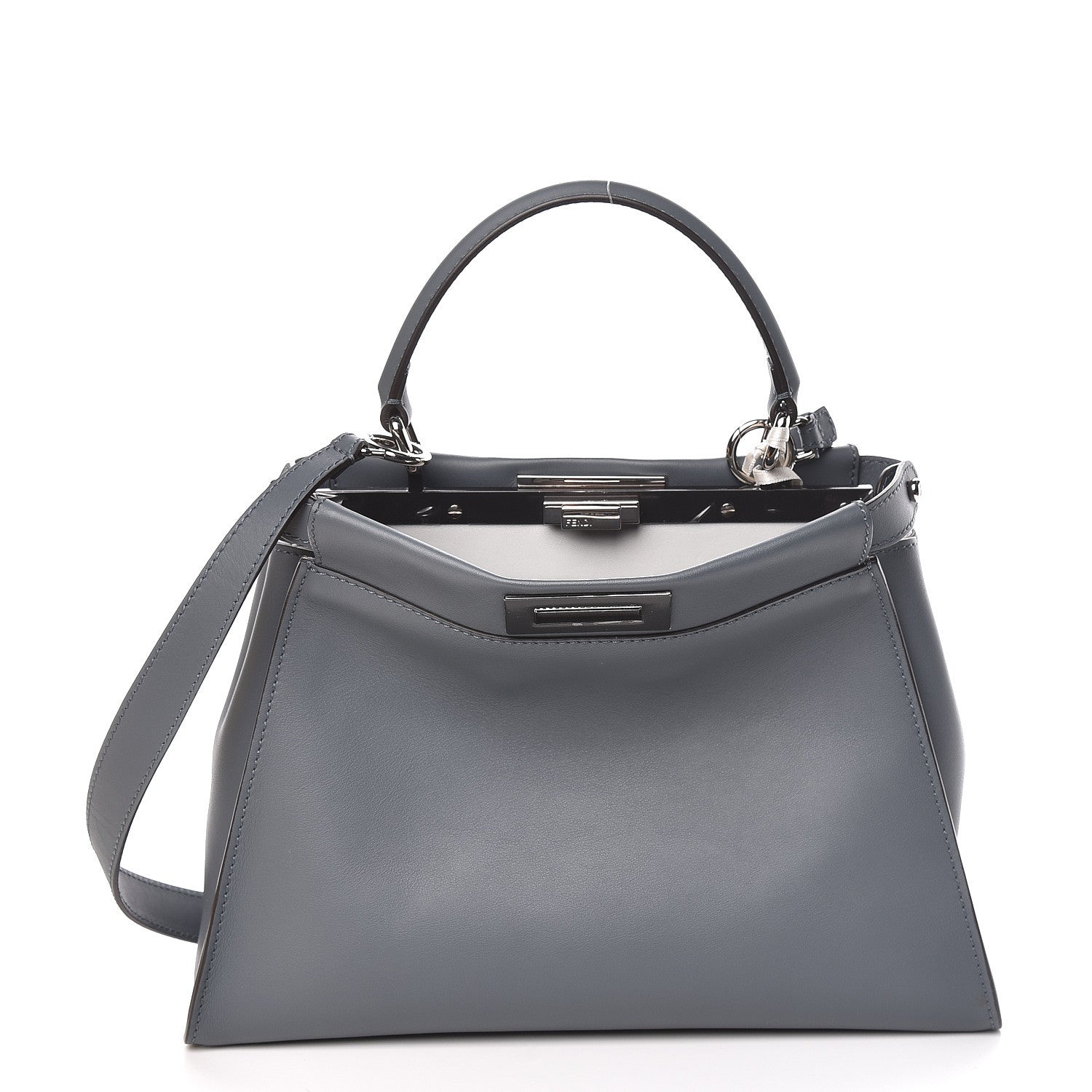 Fendi Vitello Seta Shiny Nappa Medium Peekaboo Iconic Satchel Tempesta Grigio Perla 11 of 13