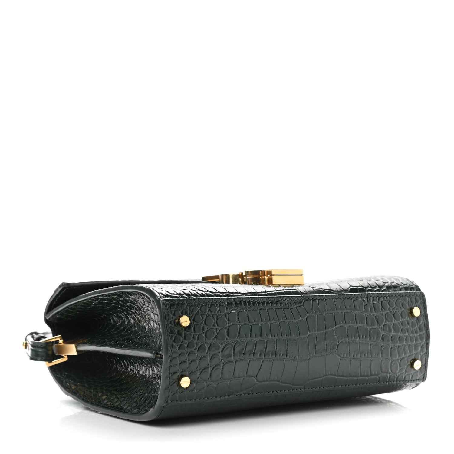 Saint Laurent Calfskin Crocodile Embossed Mini Classic Monogram Cassandra Top Handle Green 4 of 8
