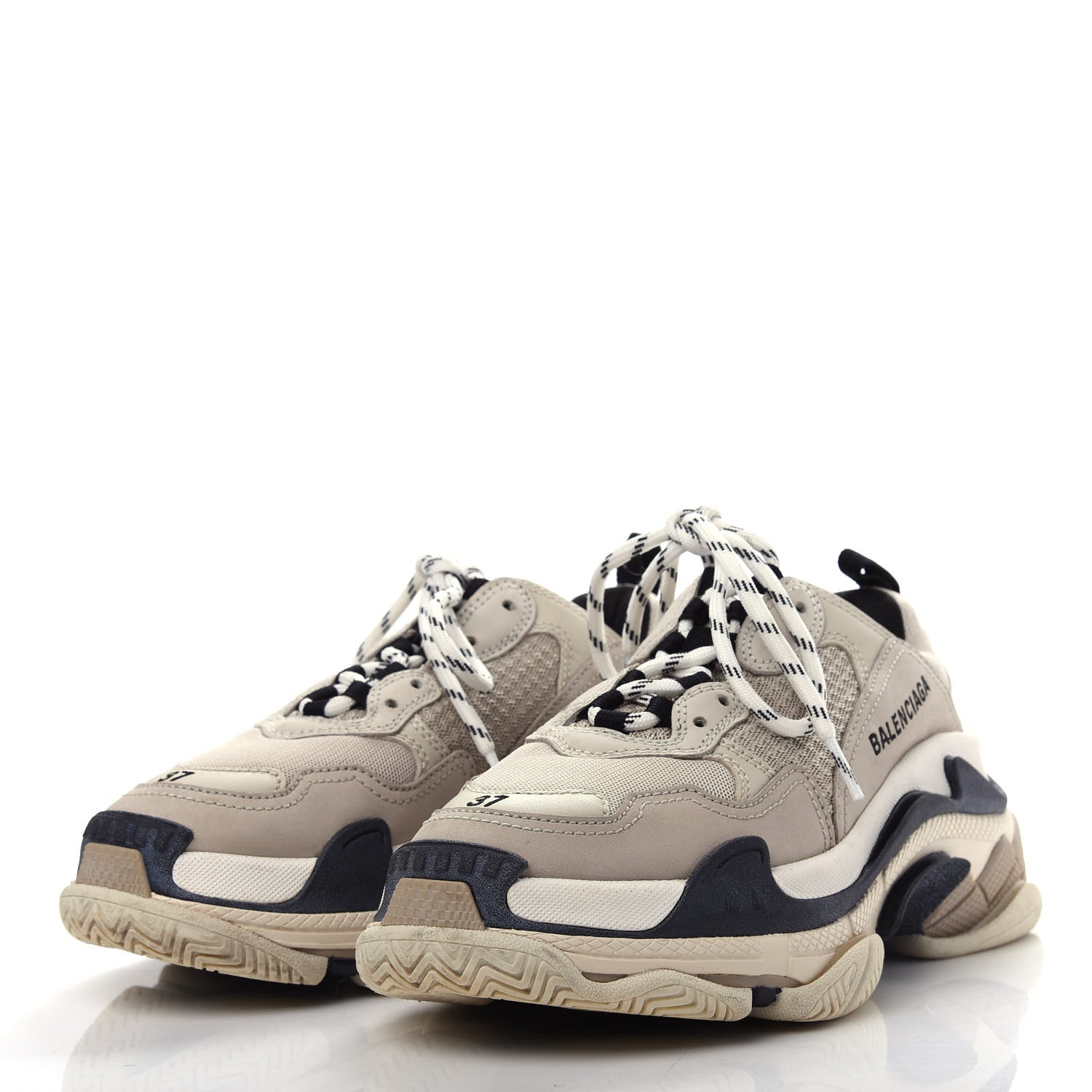 Balenciaga Fabric Mesh Womens Triple S Sneakers 37 Beige Black 3 of 10