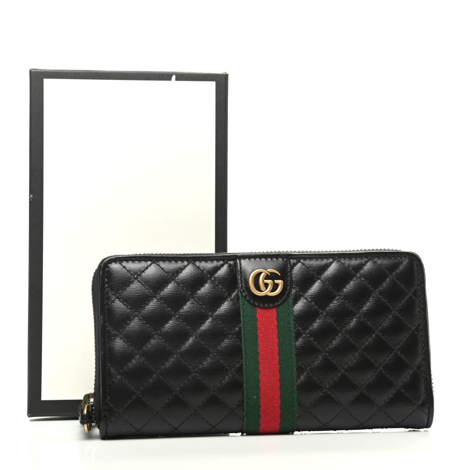 Gucci Calfskin Web Trapuntata GG Zip Around Wallet Black 9 of 9