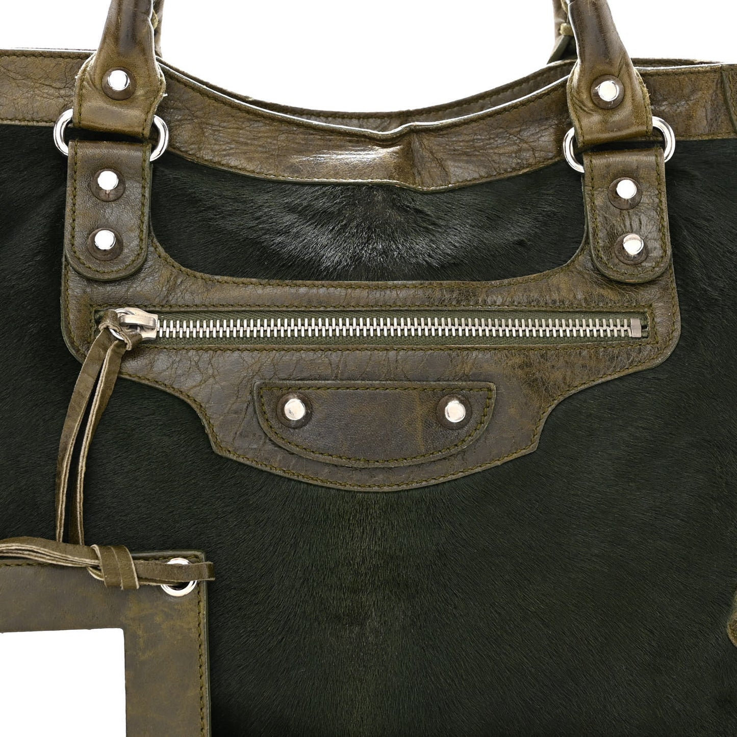 Agneau Pony Hair Classic Silver Hardware City Olive