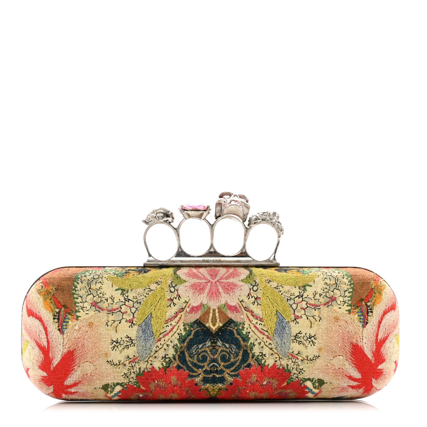 Printed Canvas Floral Knuckle Box Clutch Red