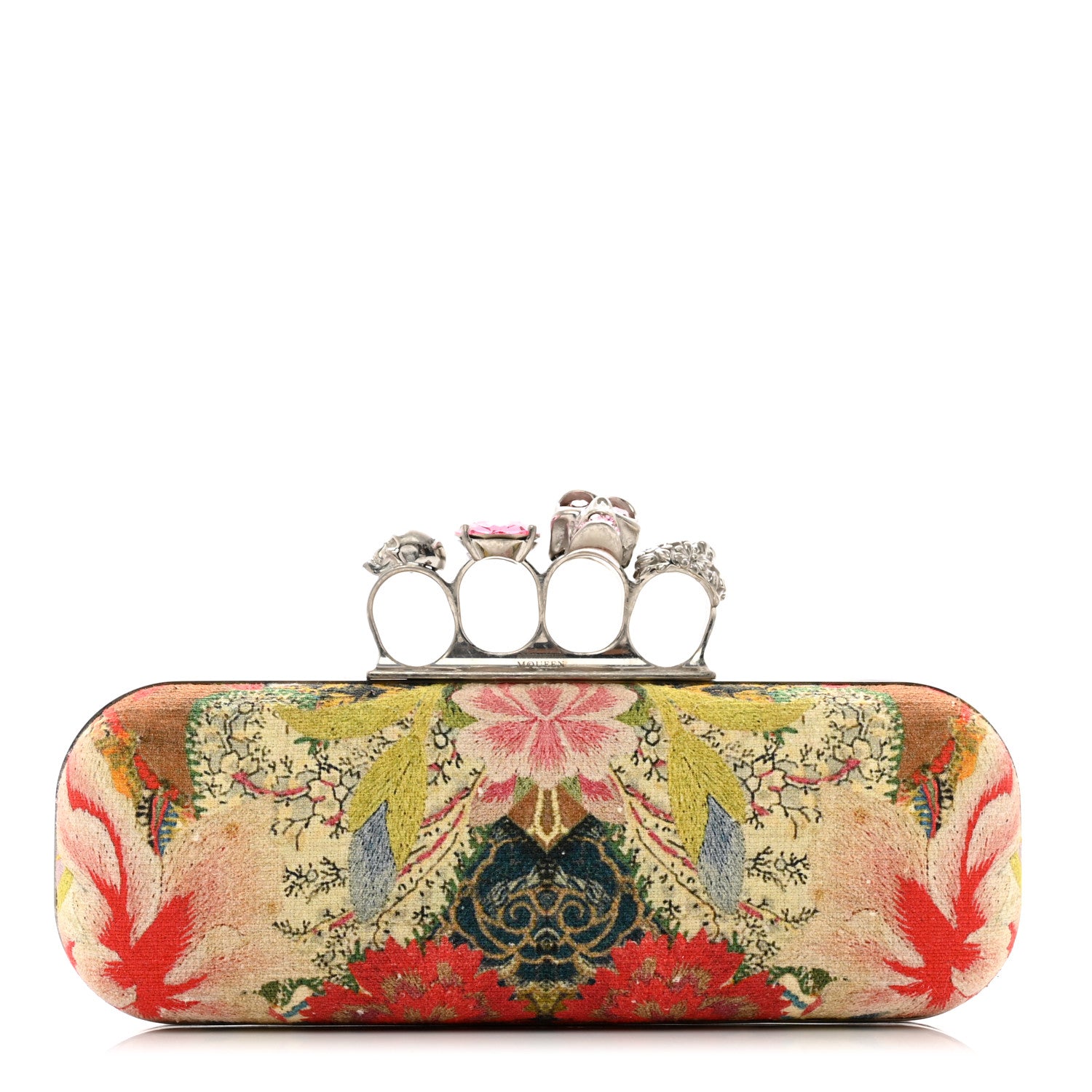 Alexander McQueen Printed Canvas Floral Knuckle Box Clutch Red 1 of 11