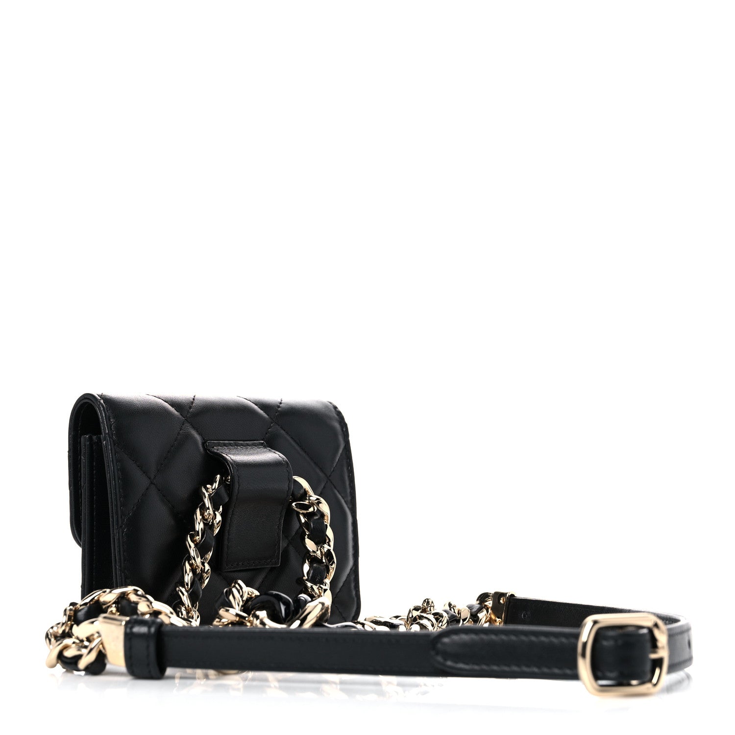 Chanel Lambskin Quilted Elegant Chain Mini Flap Belt Bag Black 2 of 12