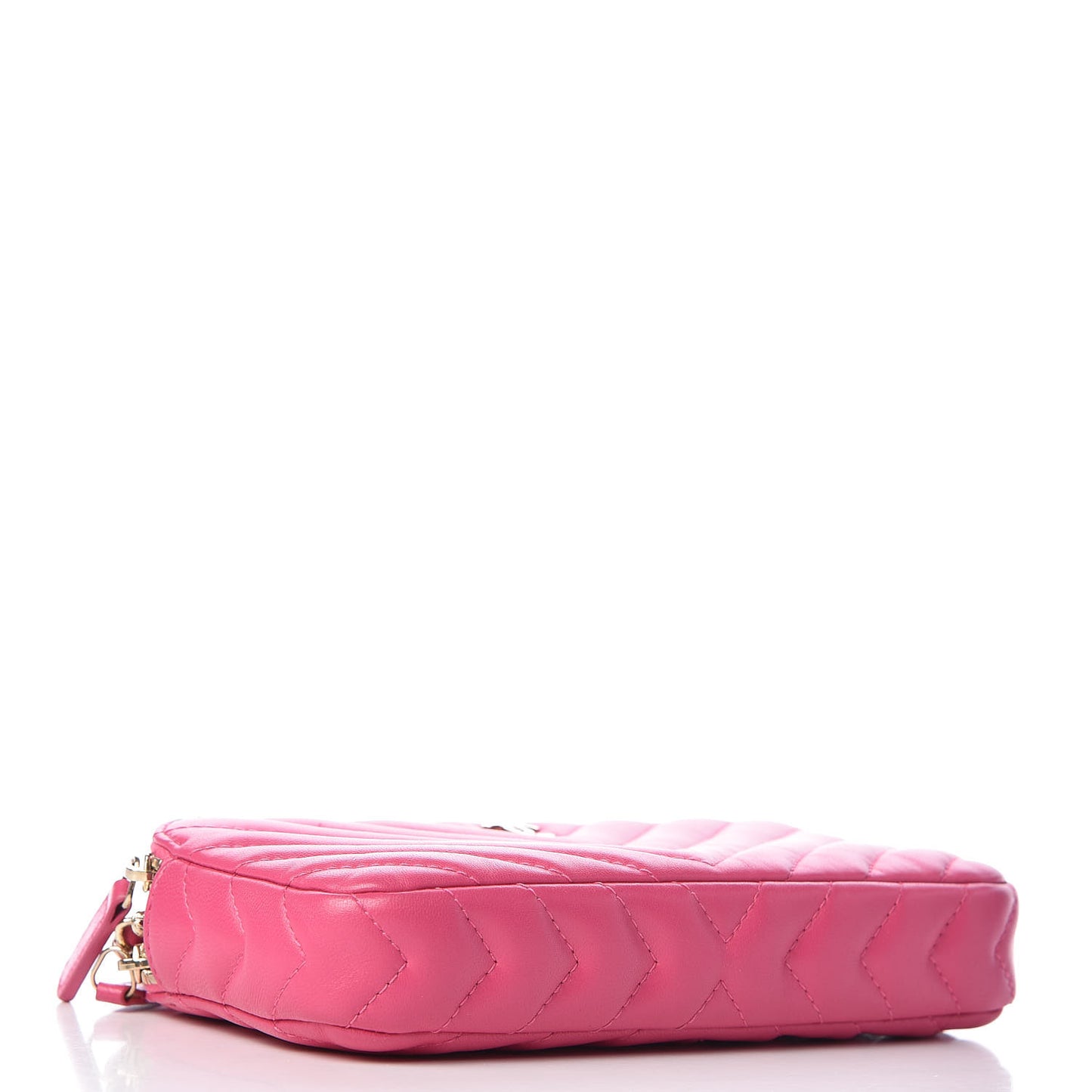 Lambskin Chevron Quilted Small Clutch With Chain Pink