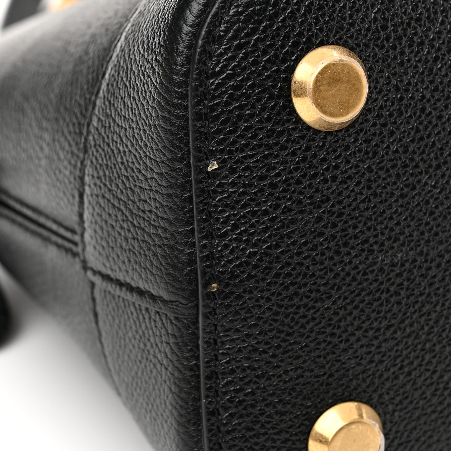 Grained Calfskin Logo S Ville Top Handle Bag Black White