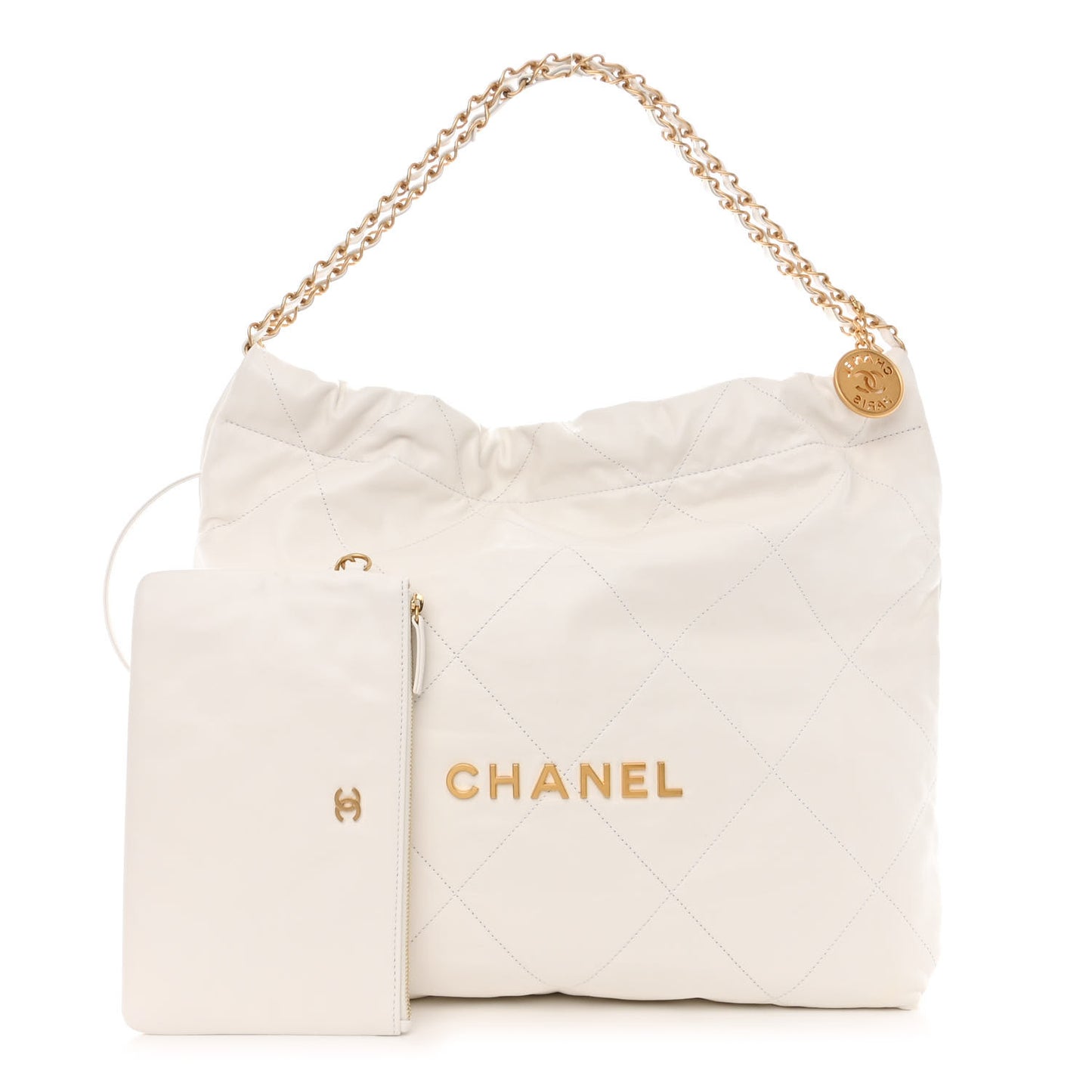Shiny Calfskin Quilted Chanel 22 White