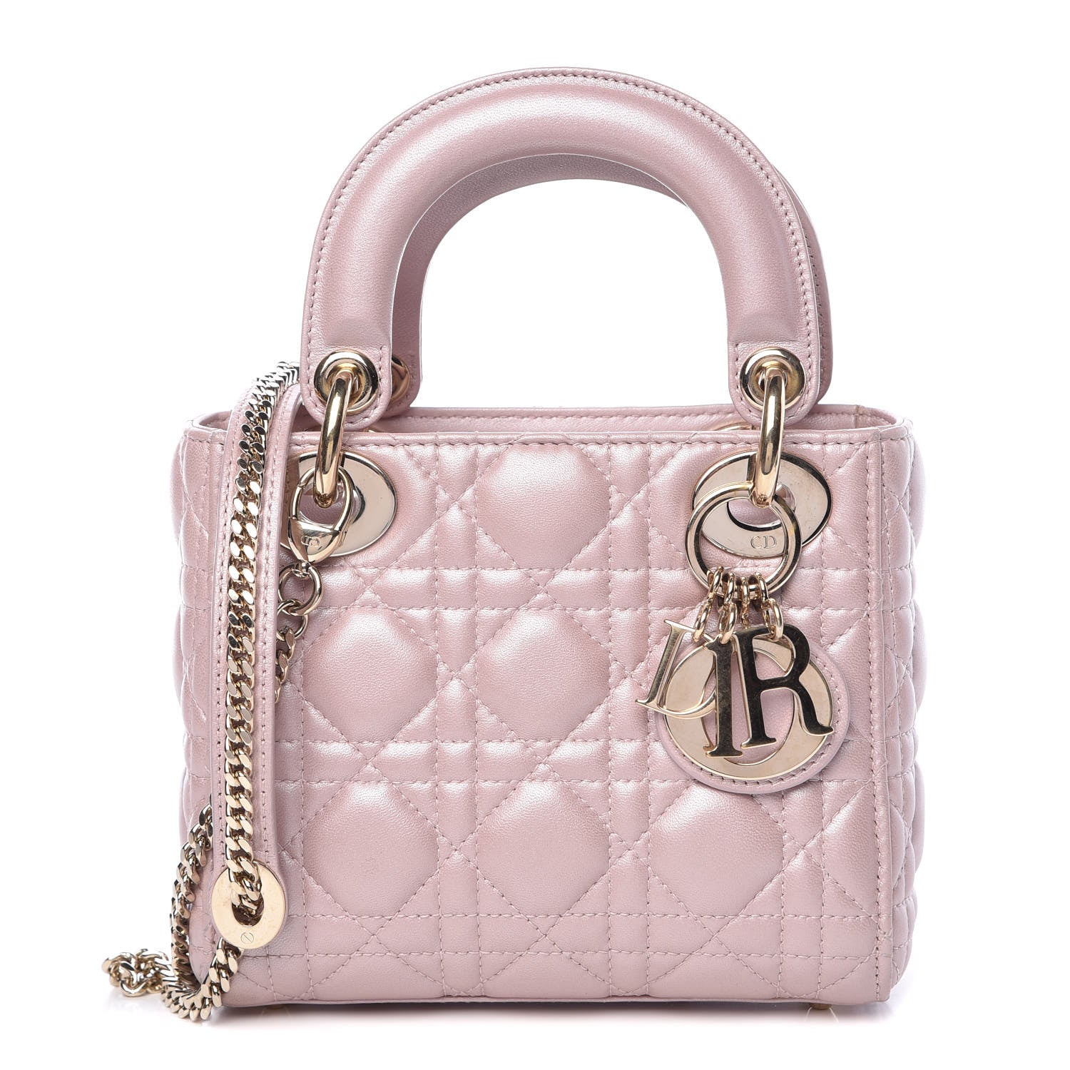 Christian Dior Metallic Lambskin Cannage Mini Lady Dior Lotus 1 of 11