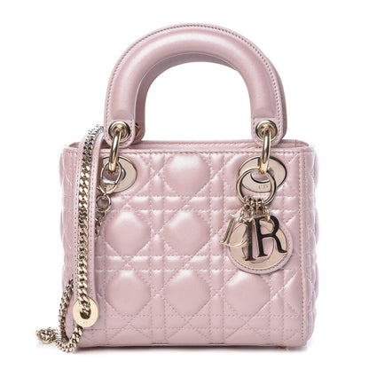 Christian Dior Metallic Lambskin Cannage Mini Lady Dior Lotus 1 of 11