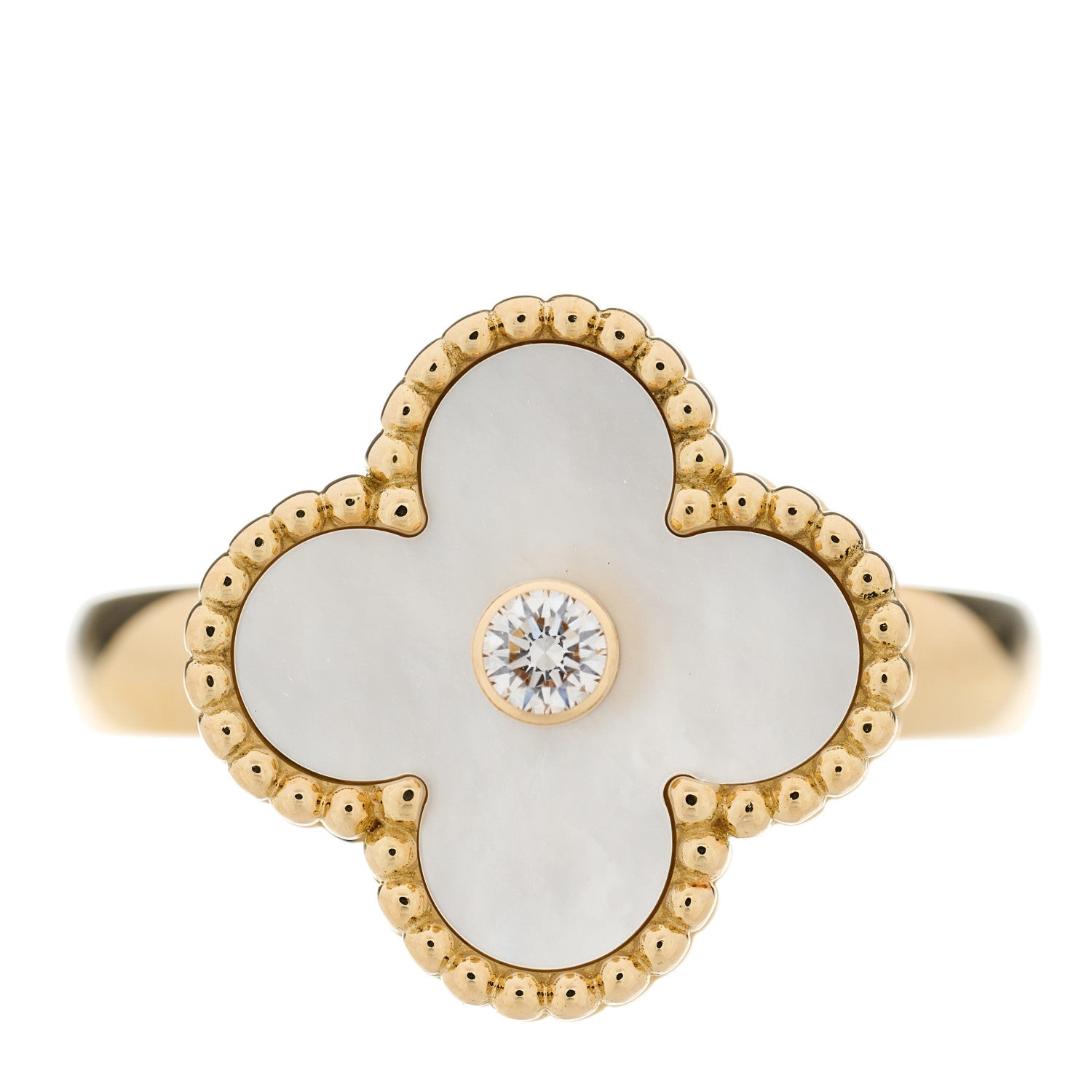 Van Cleef & Arpels 18K Yellow Gold Diamond Mother of Pearl Vintage Alhambra Ring 53 6.5 1 of 6