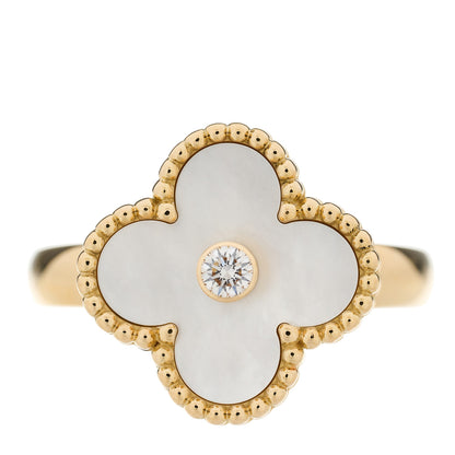 Van Cleef & Arpels 18K Yellow Gold Diamond Mother of Pearl Vintage Alhambra Ring 53 6.5 1 of 6