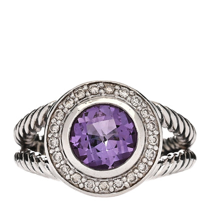 David Yurman Sterling Silver Diamond Amethyst 8mm Petite Cerise Ring 51 5.75 1 of 4
