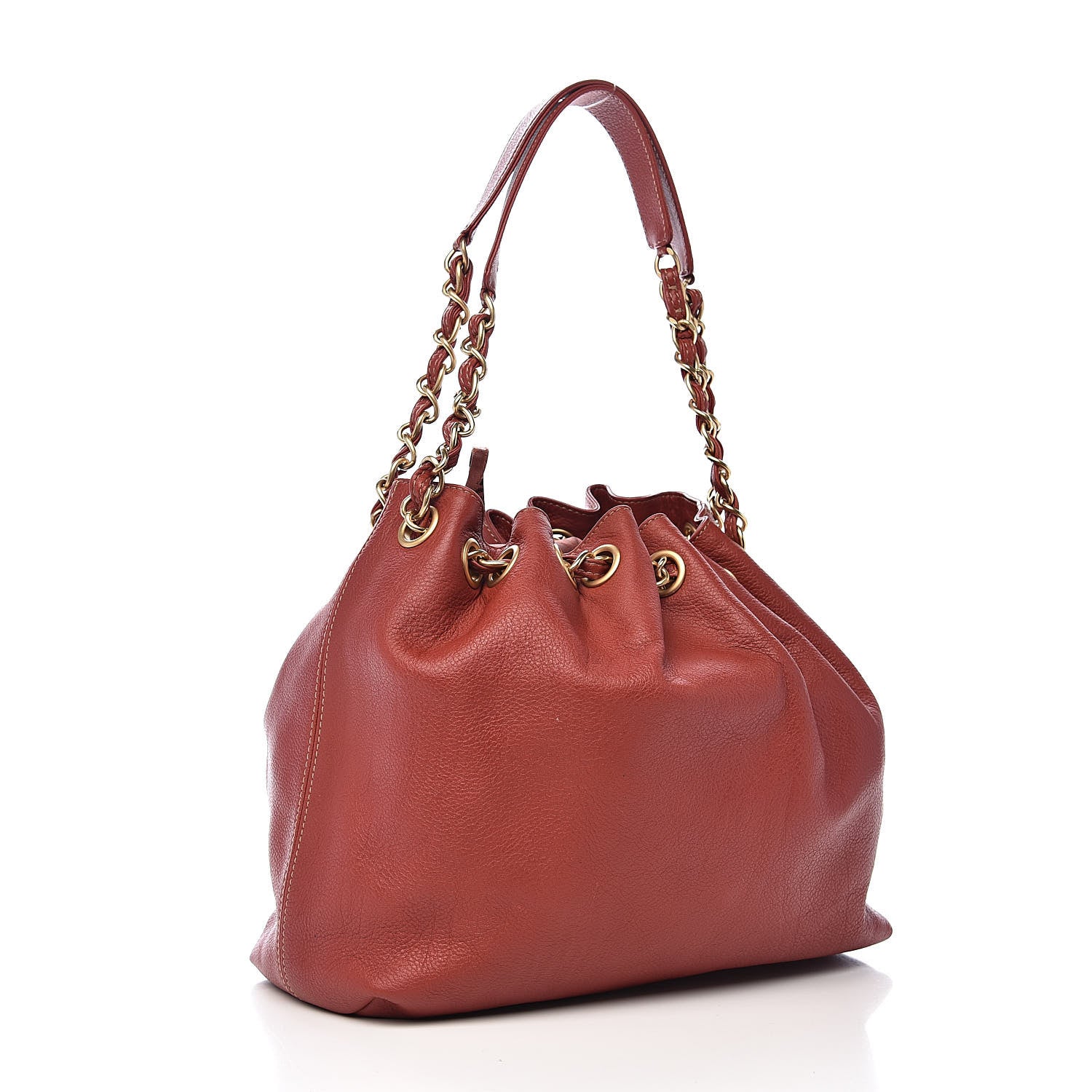 Chanel Grained Calfskin CC Drawstring Bucket Bag Red 4 of 11