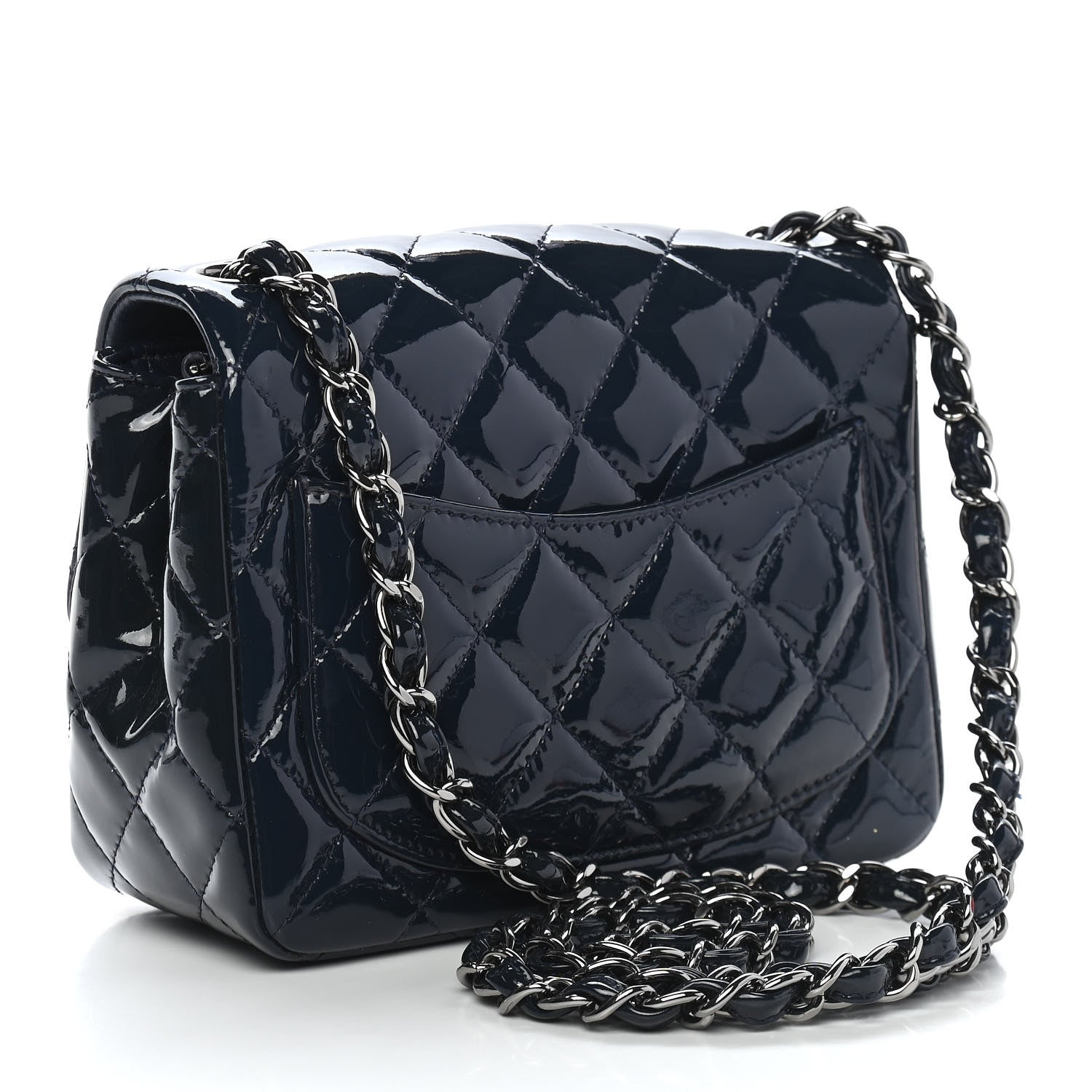 Chanel Patent Quilted Mini Square Flap Navy Blue 2 of 9