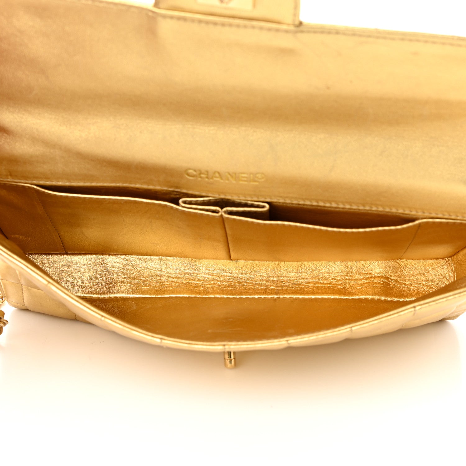 Chanel Metallic Lambskin Quilted East West Chocolate Bar Flap Gold 5 of 16