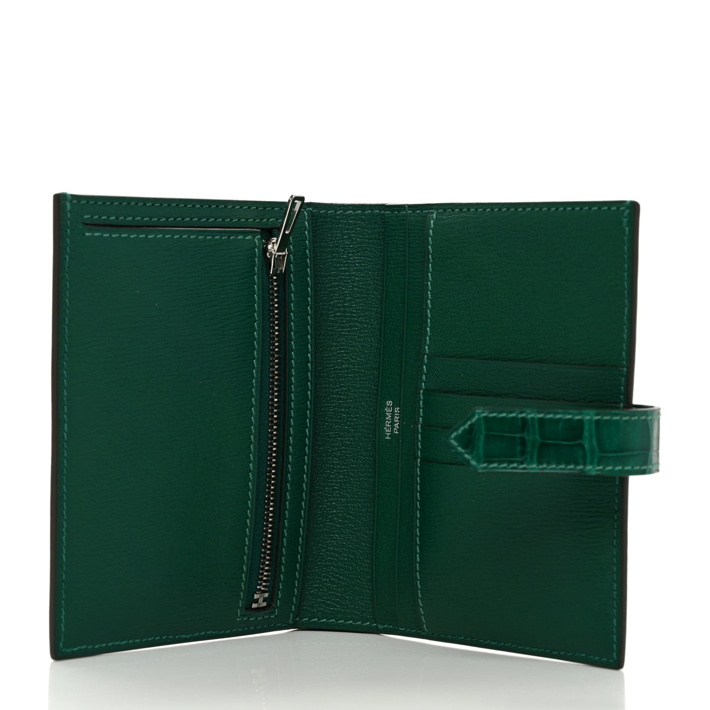 Shiny Alligator Bearn Compact Wallet Vert Emeraude