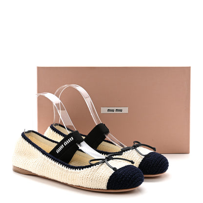 Miu Miu Cotton Crochet Knit Ballerina Flats 38.5 Avorio Blue 9 of 9