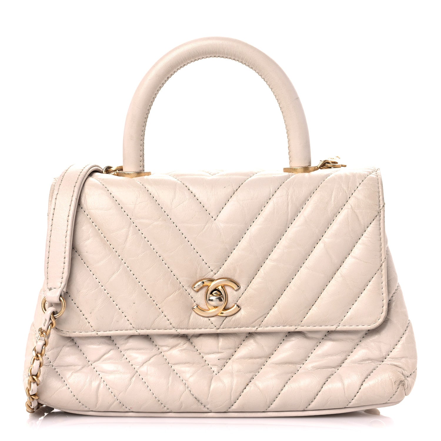 Chanel Aged Calfskin Chevron Quilted Mini Coco Handle Flap Ivory 1 of 21